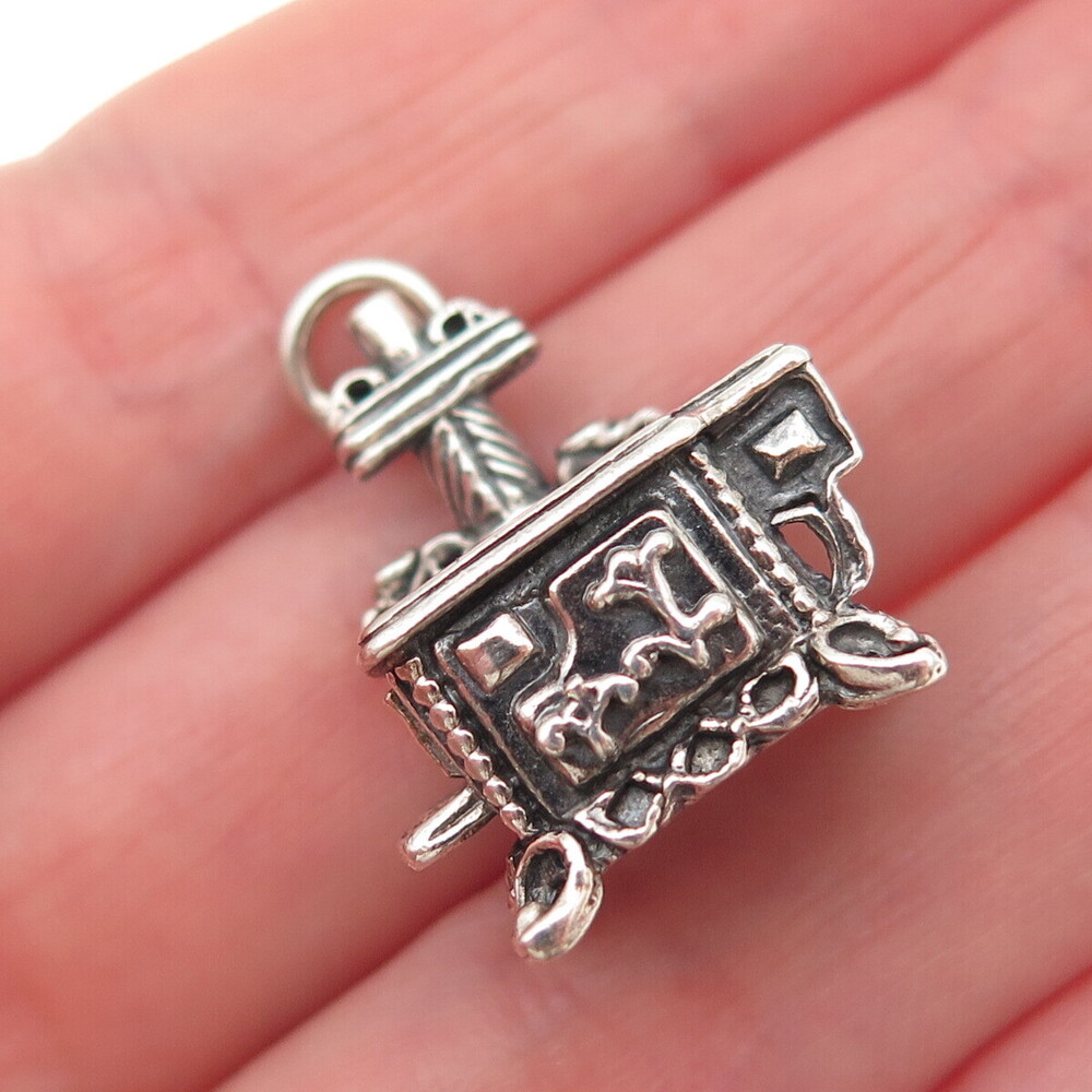 BEAU 925 Sterling Silver Vintage Cook Stove Oxidized 3D Mini Charm Pendant